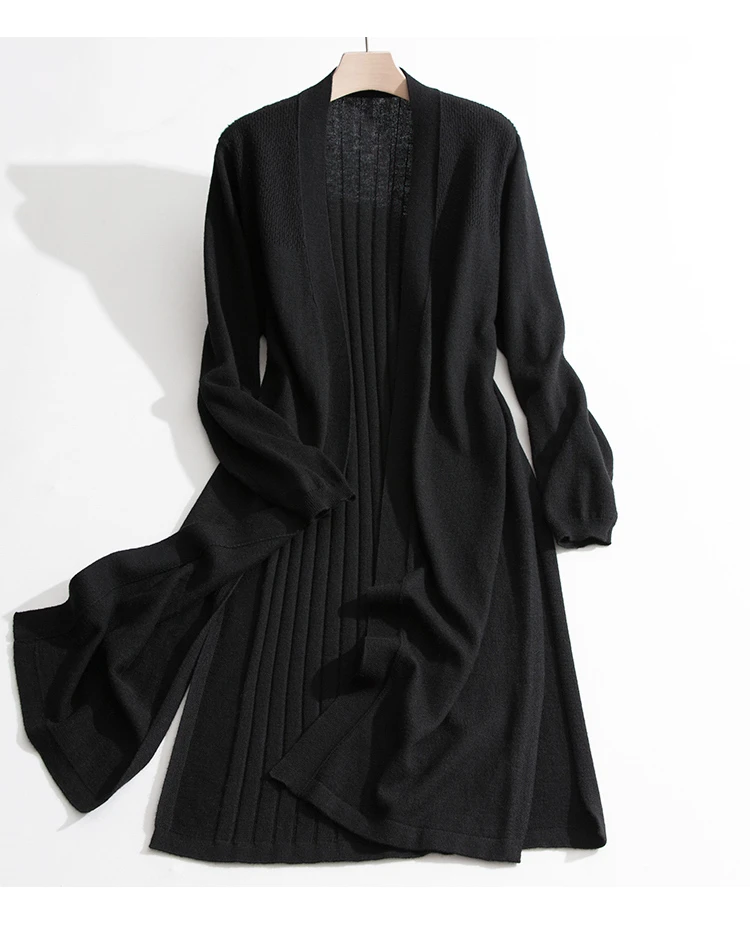 Женский трикотажный кардиган из смеси вискозы с вырезами длинный пальто