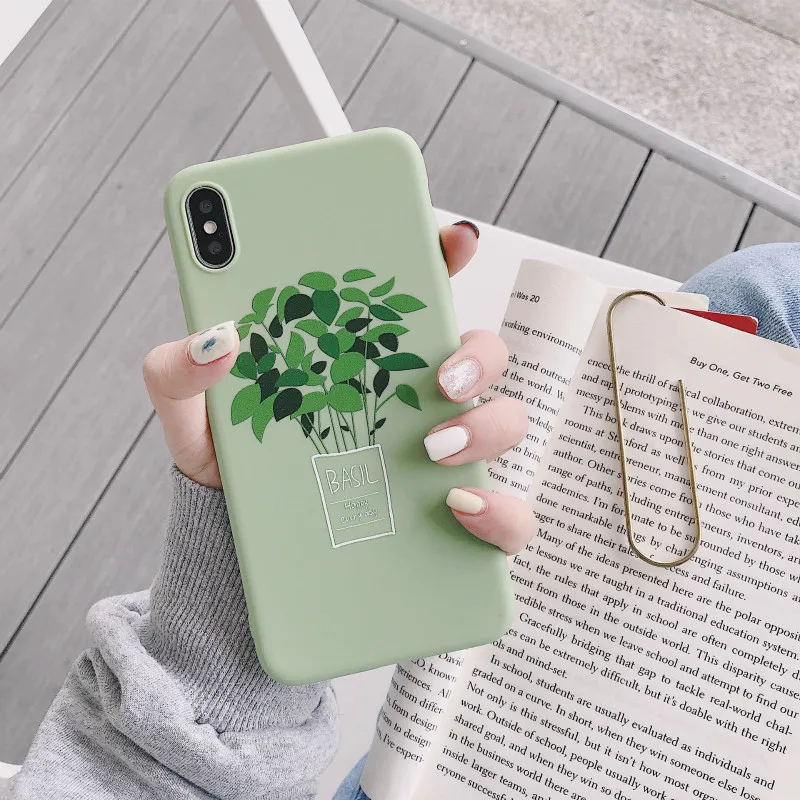 POBLU Cute Green Potted Plant Case For iphone XS Max XR Fashion English Letter TPU Soft Back Phone Cover 6s 7 8 Plus |