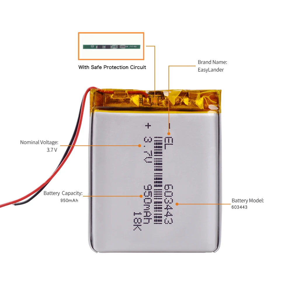 603443 3.7V 950mAH 583443 Polymer lithium ion / Li-ion battery for TOY POWER BANK GPS mp3 mp4 | Электроника