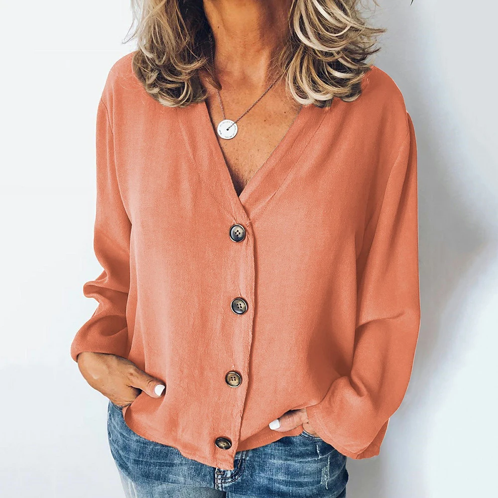 Женские блузки с длинным рукавом Cysincos шифоновая блузка v образным вырезом