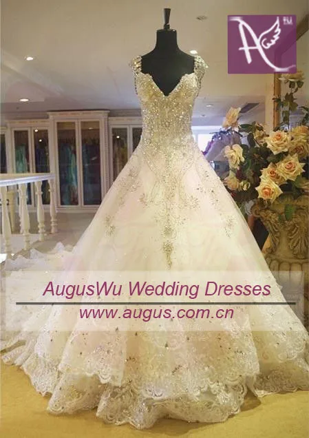 AWTO568 Gorgeous Expensive 2013 Custom Cap Sleeves Crystal Diamonds Long Trail Ball Gown Wedding Dresses | Свадьбы и торжества