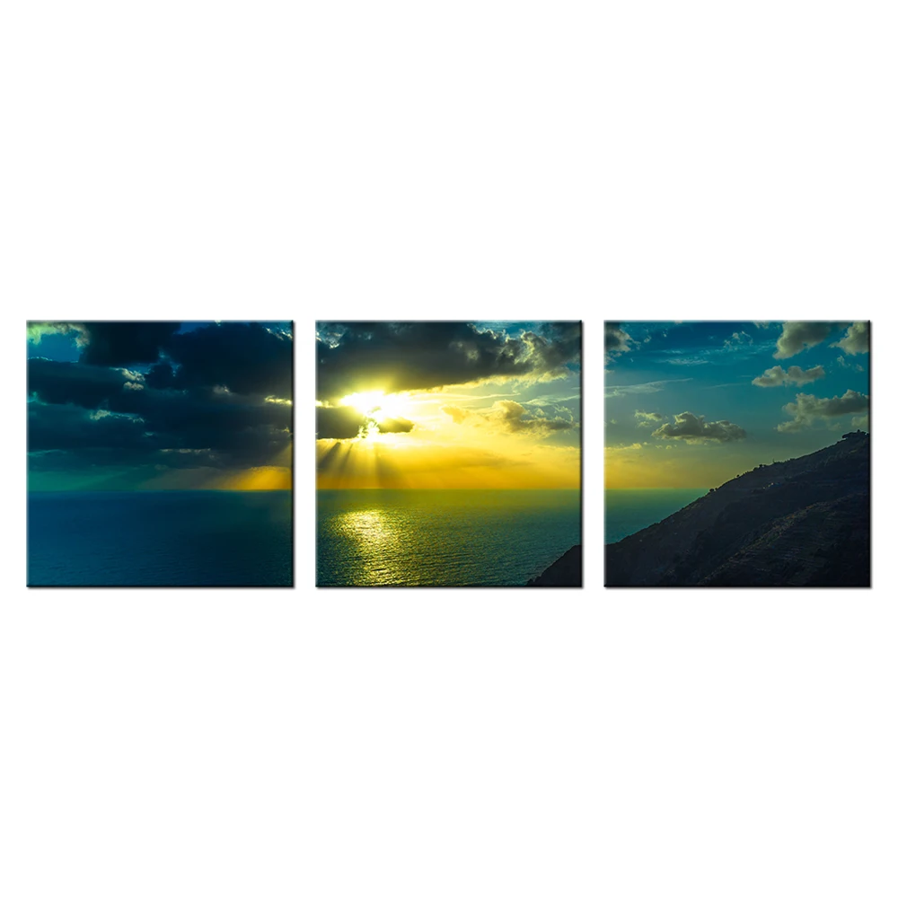 Sea Beach Sunrise холст настенный художественный Декор HD картина плакат фрески Триптих