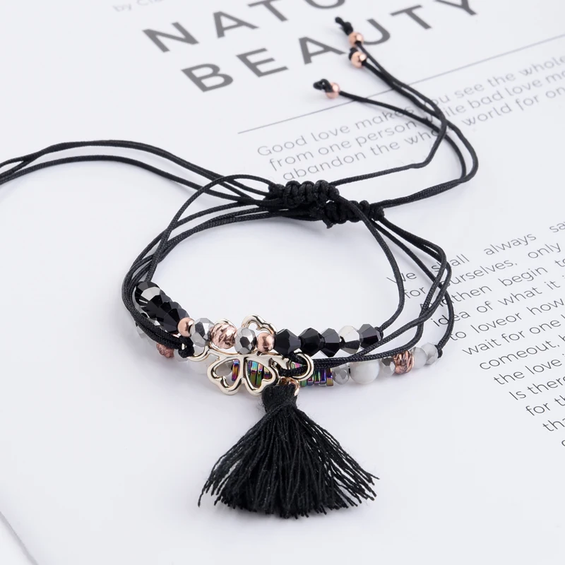 Женский браслет с кисточками Boho модные плетеные браслеты кристаллами в виде