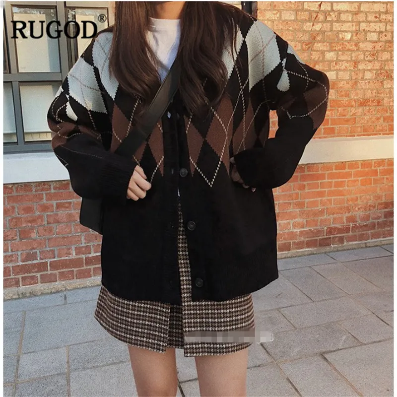 RUGOD 2019 винтажные Модные женские кардиганы с V образным вырезом Повседневный