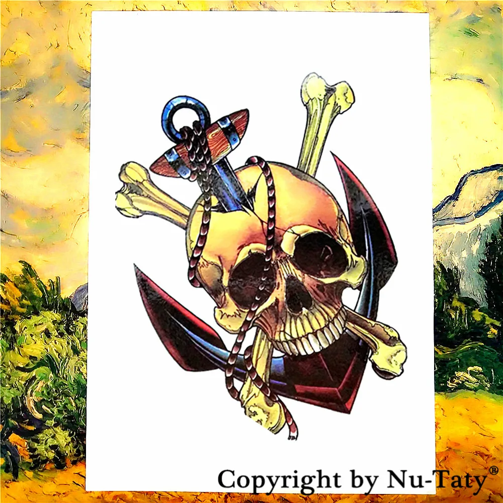 Временные татуировки SHNAPIGN с черепом тотемным рисунком боди арт флеш наклейки 21*15