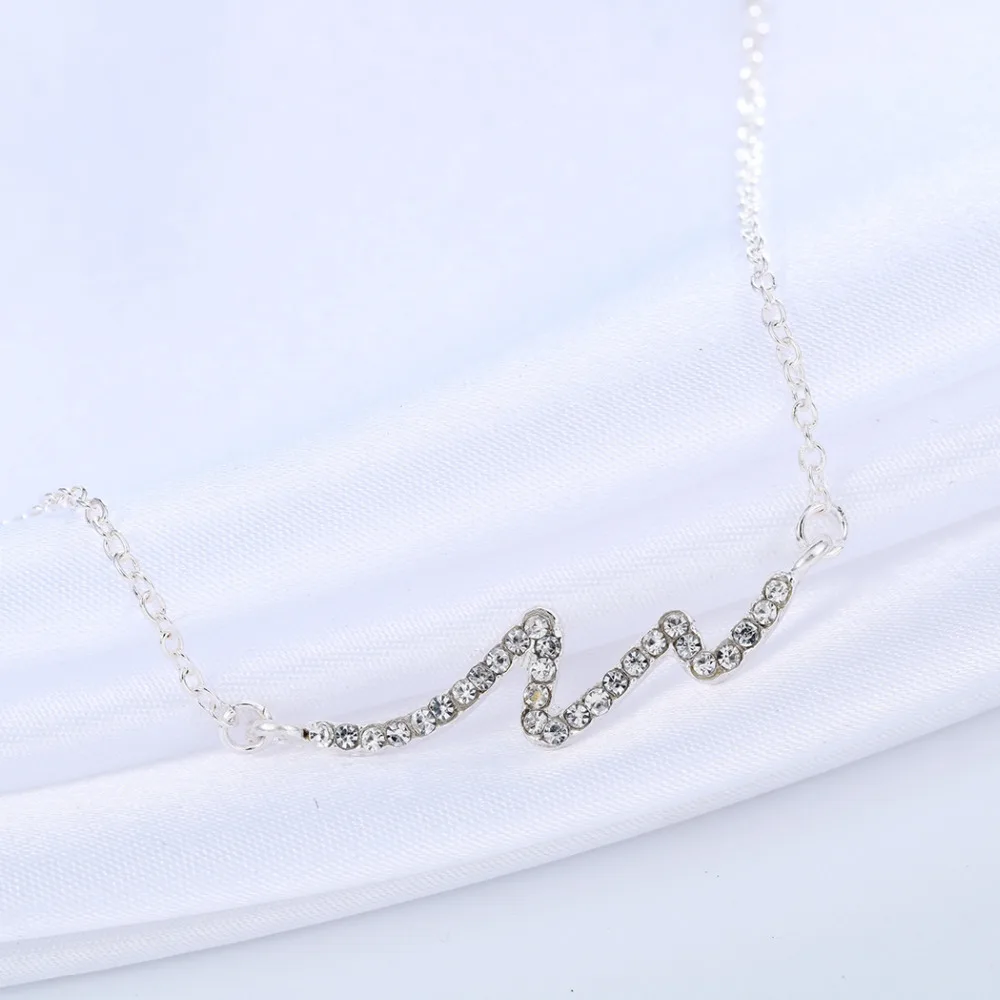 Kinitial инкрустация Кристалл ожерелье ECG электрокардиограмма Подвески волна