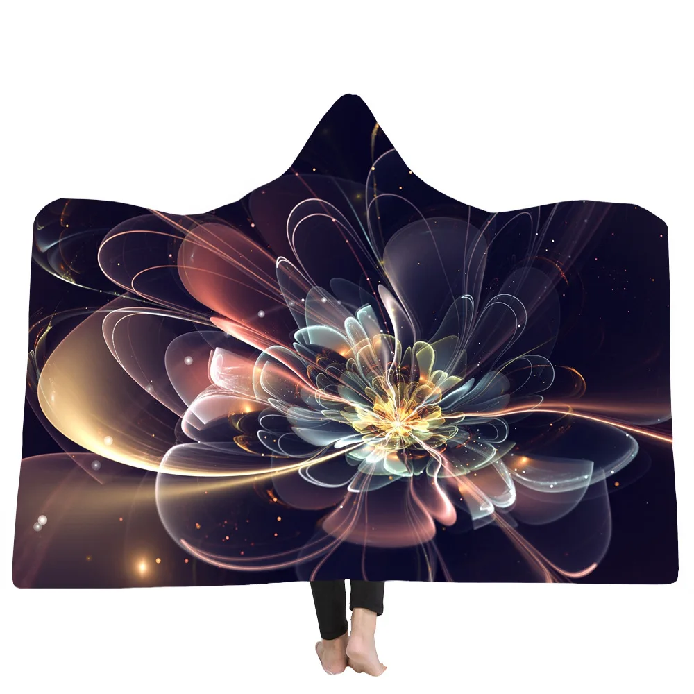 9 Styles Blooming Colorful Flowers 3D Printed Plush Hooded Blanket for Beds Warm Wearable Soft Fleece Throw Blankets | Дом и сад