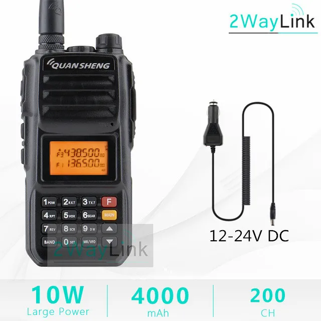 Add CarCharger Cable Обновленная рация 10 км QuanSheng TG-UV2 Plus 10 Вт дальняя рация 10 км 4000 мАч Радио УКВ двухдиапазонный длинный режим ожидания - Цвет: Add CarCharger Cable
