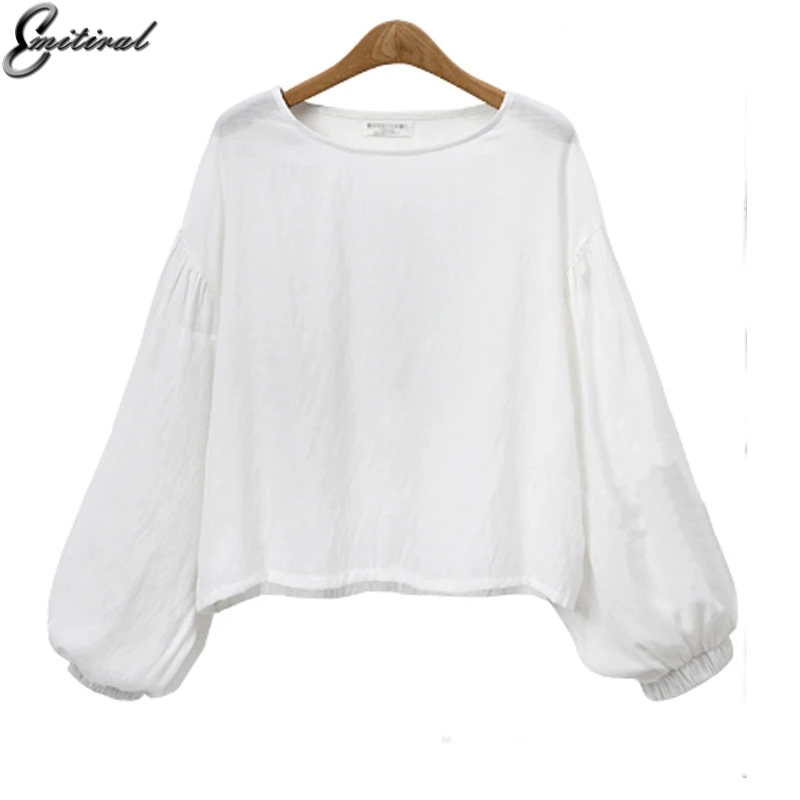 Emitiral 2017 осенние женские рубашки простые с длинными рукавами круглым вырезом топы
