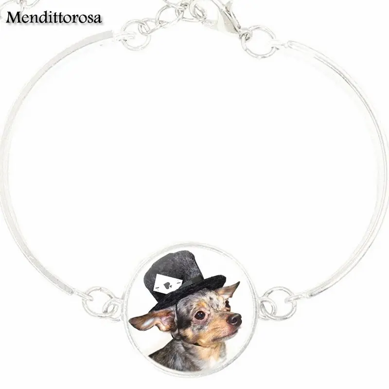 EJ Glaze Bracelet Bangle Glass Cabochon Jewelry Silver Color Long For Women Choker Dog In Top Hat | Украшения и аксессуары