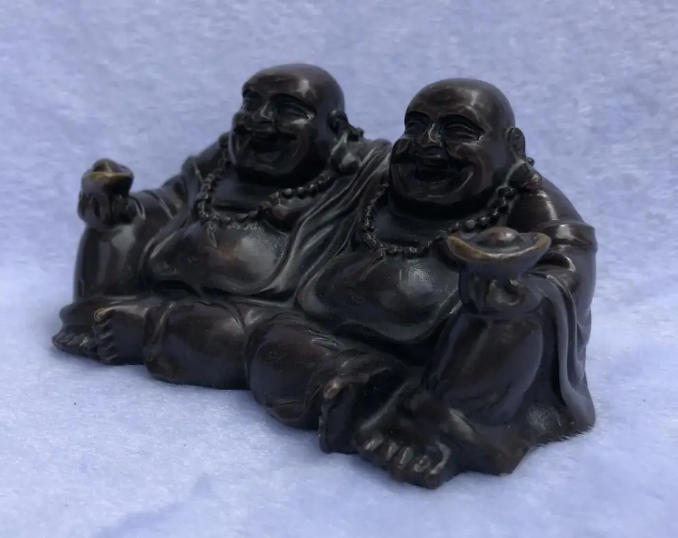 Brass auspicious Buddha Maitreya double Feng Shui crafts furnishings ornaments | Дом и сад