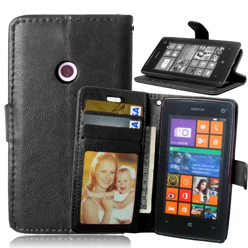 Для Nokia N520 роскошный черный цвет 3 кредитные карты кожаный бумажник флип чехол для