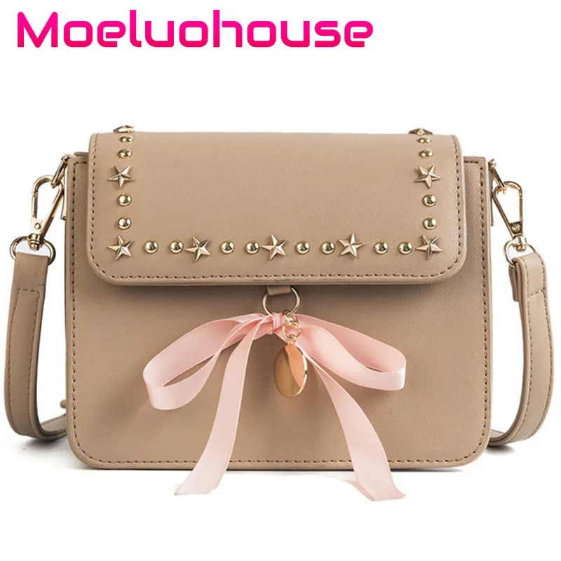 Moeluohouse Для женщин Mori Girl сумка Crossbody Flap заклепки шарфы Лук корейский стиль модные