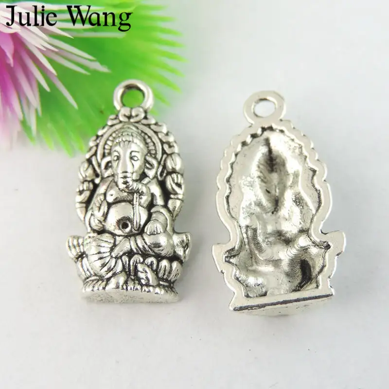 Julie Wang 5 20 шт амулеты Ganesha сплав античный серебряный цвет Будда слон Бог браслет