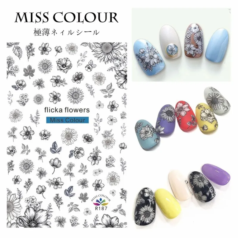

SUPER THIN SELF ADHENSIVE 3D NAIL ART NAIL SLIDER STICKER BLACK WHITE DAISY SUN FLOWER POP ROSE TROPICAL LEAF R187-194