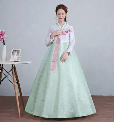 White Green Платье ханбок, традиционные корейские национальные костюмы, Vestido de hanhou tradicionales - Цвет: White Green