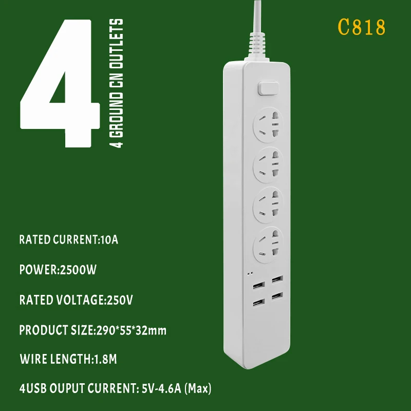 Мульти мощность полосы стабилизатор напряжения AU розетки розетка с 4 USB адаптер быстрой зарядки электрический переключатель 1,8 м удлинитель шнур