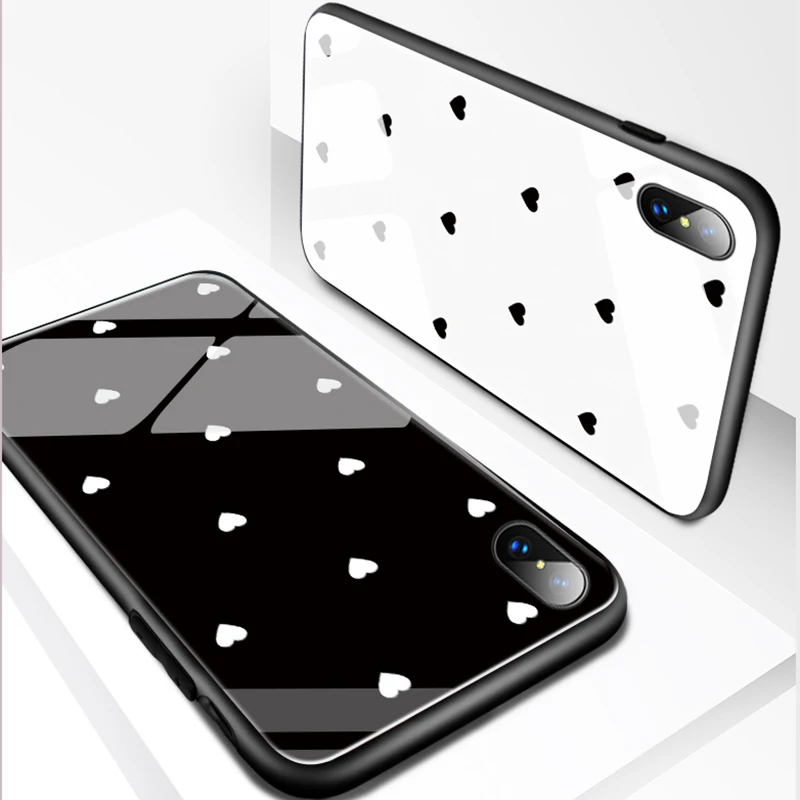 Чехол для iPhone XR X XS Max 7 из закаленного стекла с сердечком и кисточкой на шнурке, подходит для 6 6S 8 Plus.