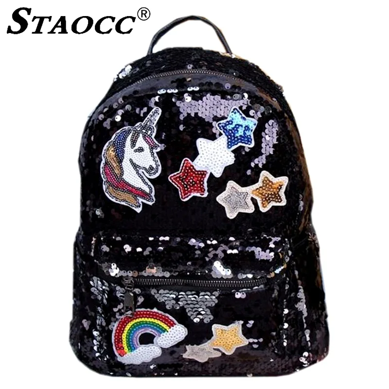 Единорог блестки женский кожаный рюкзак Sac Dos backpsk школьная сумка для девочек-подростков модная Женская дорожная сумка Mochila