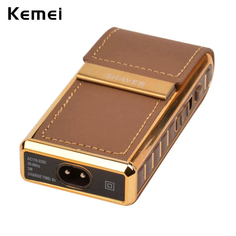 Бритва для электробритва KEMEI, 2 в 1, 220-240 В, винтажная, кожаная, для бритья, портативная, Мужская бритва для волос, триммер для бороды, машинка для стрижки