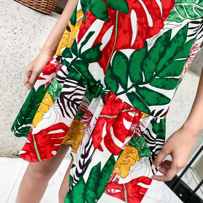 LERFEY Women Sexy Dress Beach Sundress Spaghetti Mini Casual Loose Dresses Summer Ruffles Print New Clothings | Женская одежда