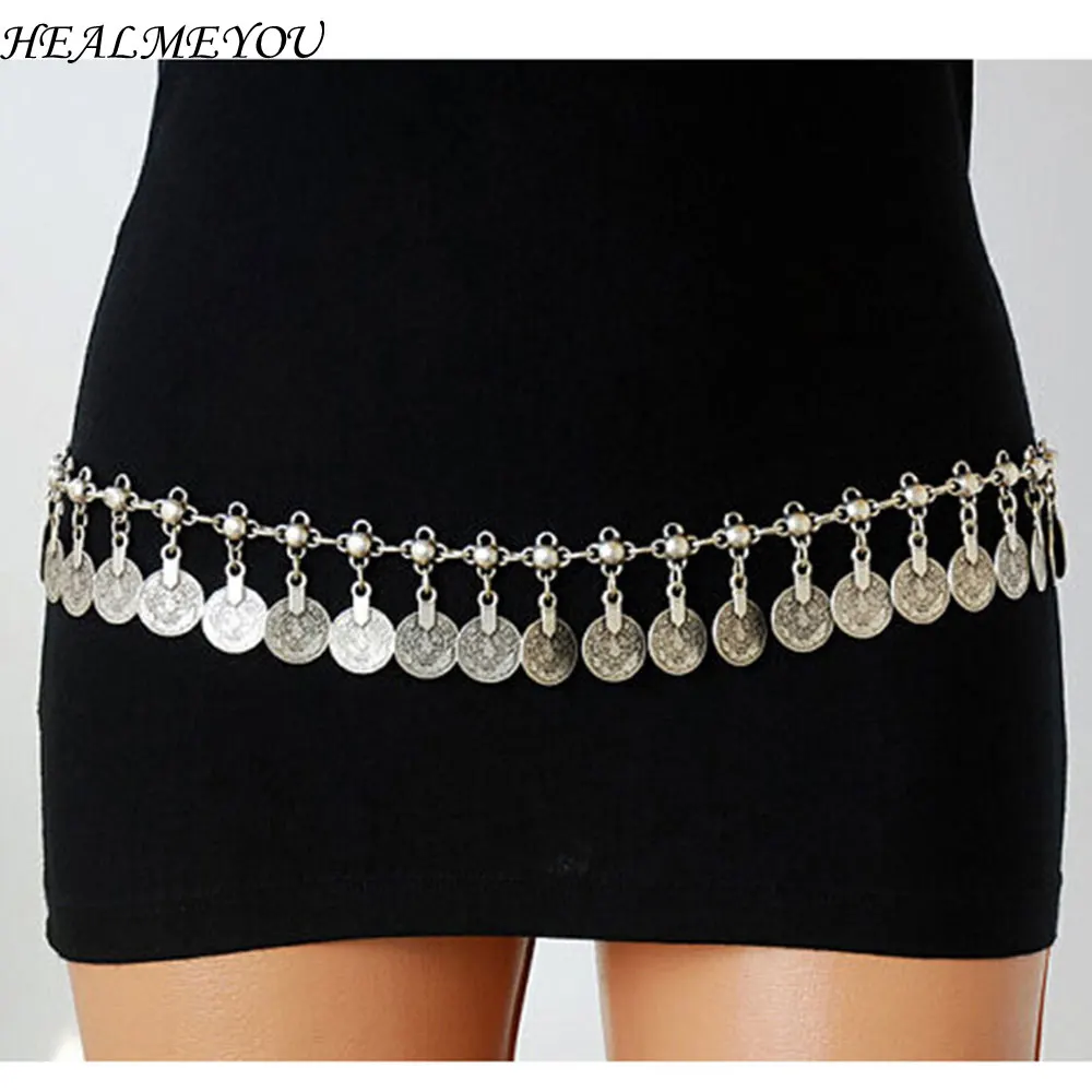 

Cool Style Women Sexy Metallic Monete Ventre Cintura Catena Coin Waist Belt New