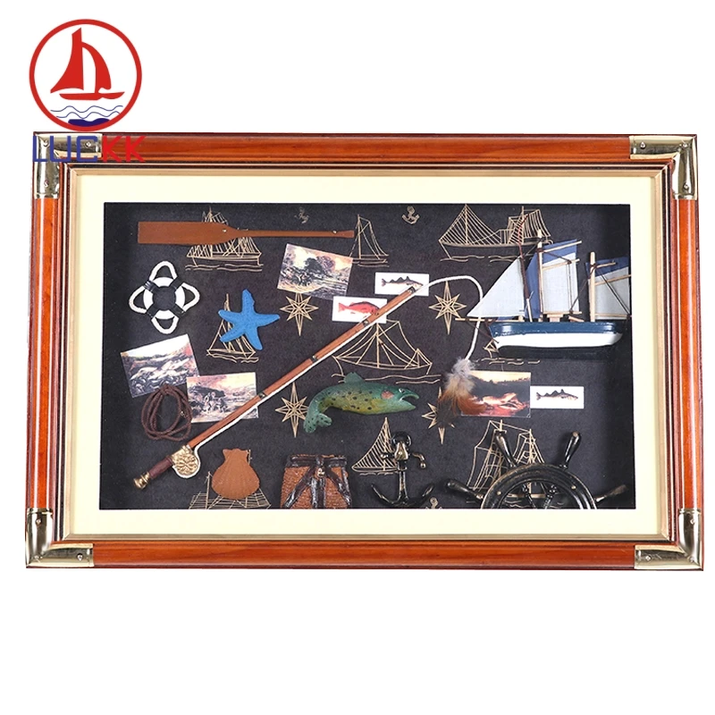 LUCKK 60*40 настенная 3D фоторамка с удочкой и стеклом деревянная в морском стиле