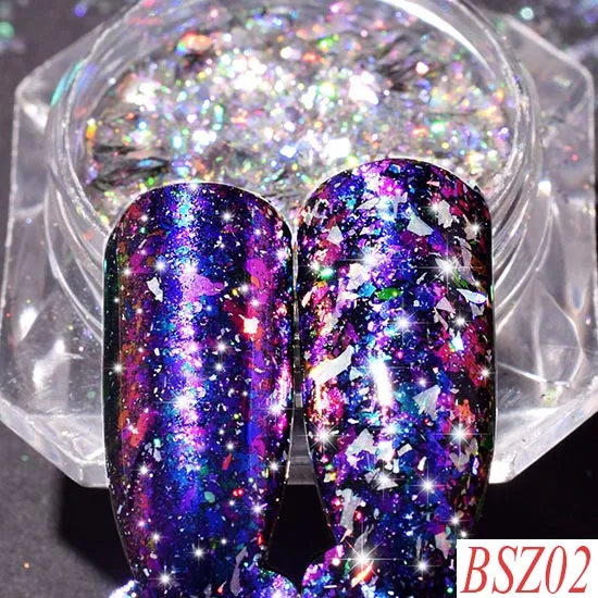 BSZ02 Полная красота 0,2 г голографическая блестящая ногтей блестки 3D Блестящий акриловый гель DIY Хамелеон блестки блеск для ногтей CHBSZ01-12 - Цвет: BSZ02