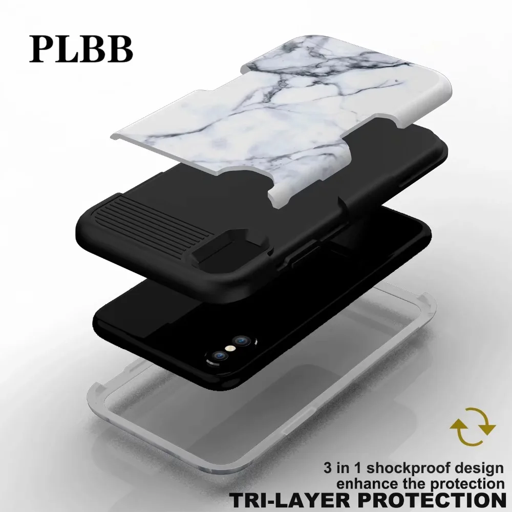 Трехслойный защитный чехол PLBB с мраморным камнем для iPhone X XR Xs Max 6 6s 7 8 Plus мягкий +