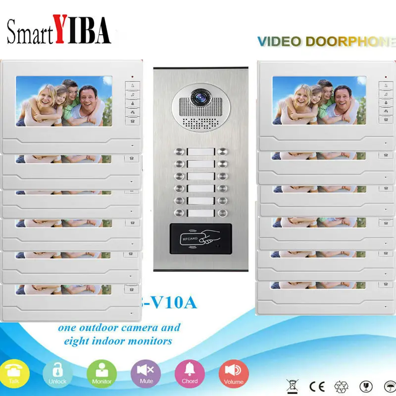 Видеодомофон SmartYIBA HD-камера с экраном 7 дюймов 12 шт. видеодомофон rfid-картой |