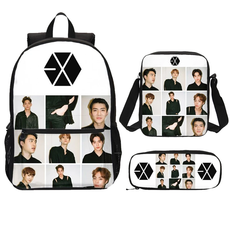 Комплект дизайнерских сумок EXO Kpop из 3 предметов дизайнерский рюкзак через плечо