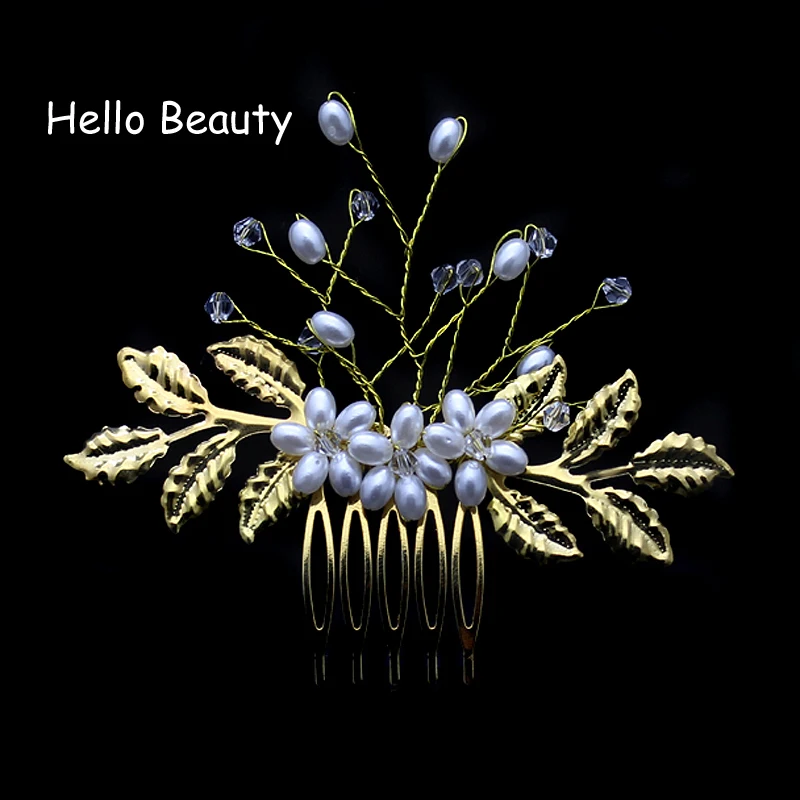 gold plated comb Розовый, золотой, розовый головной убор для невесты, цветок, кристалл, жемчуг, свадебные гребни для волос для женщин, невесты, головной убор, аксессуары - Окраска металла: gold plated comb