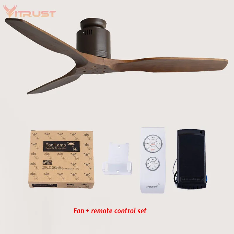 Красный 52 inch Nordic ceiling fan with Remote Control and 3 Wooden Blades Ceiling Fan creative vintage ceiling fan for dining room bedr - Цвет лезвия: Красный