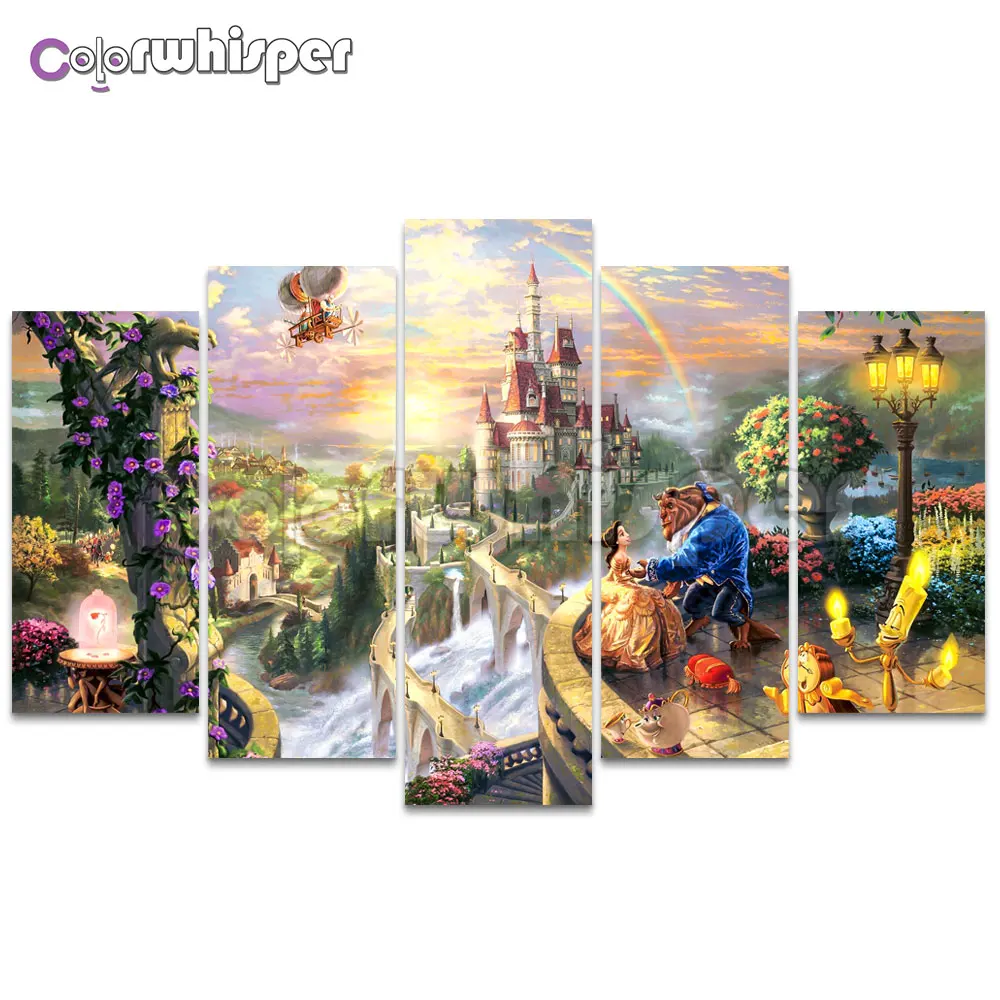 Алмазный рисунок круглый Pentaptych Красавица и Чудовище Алмазная вышивка крестиком Алмазная Мозаичный Кристалл Подарки 791DP