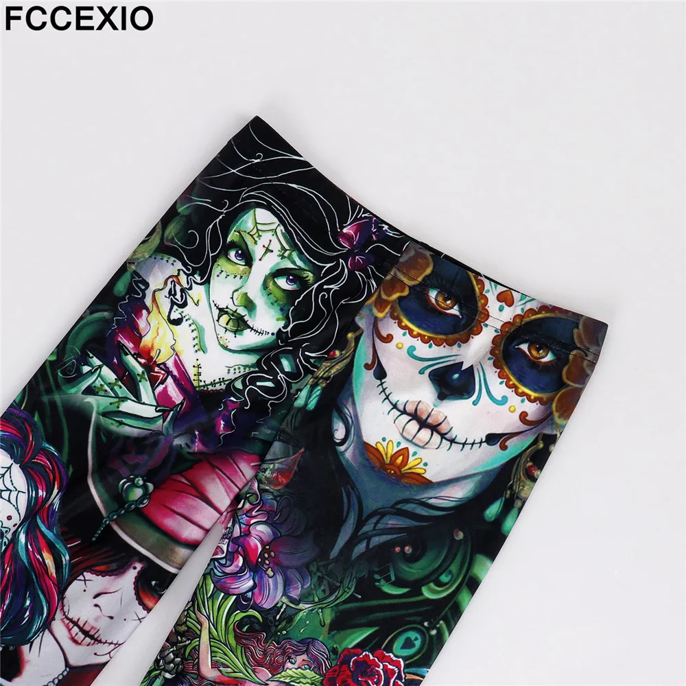 FCCEXIO, новинка, 5 стилей, леггинсы для фитнеса, с принтом черепа, леггинсы, высокое качество, женские леггинсы, для тренировок, штаны, брюки со скелетом