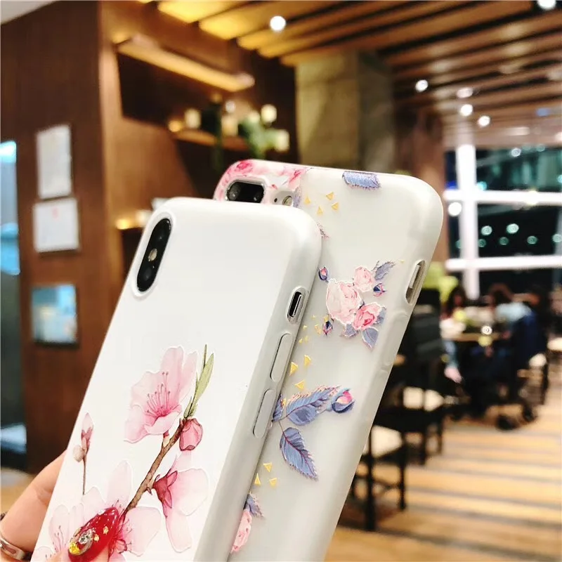 Boucho Ultra-thin Soft Silicone Case For iphone X 6 6s 7 8 Plus Lovely Relief Flower Floral Butterfly Pattern Phone Cases |