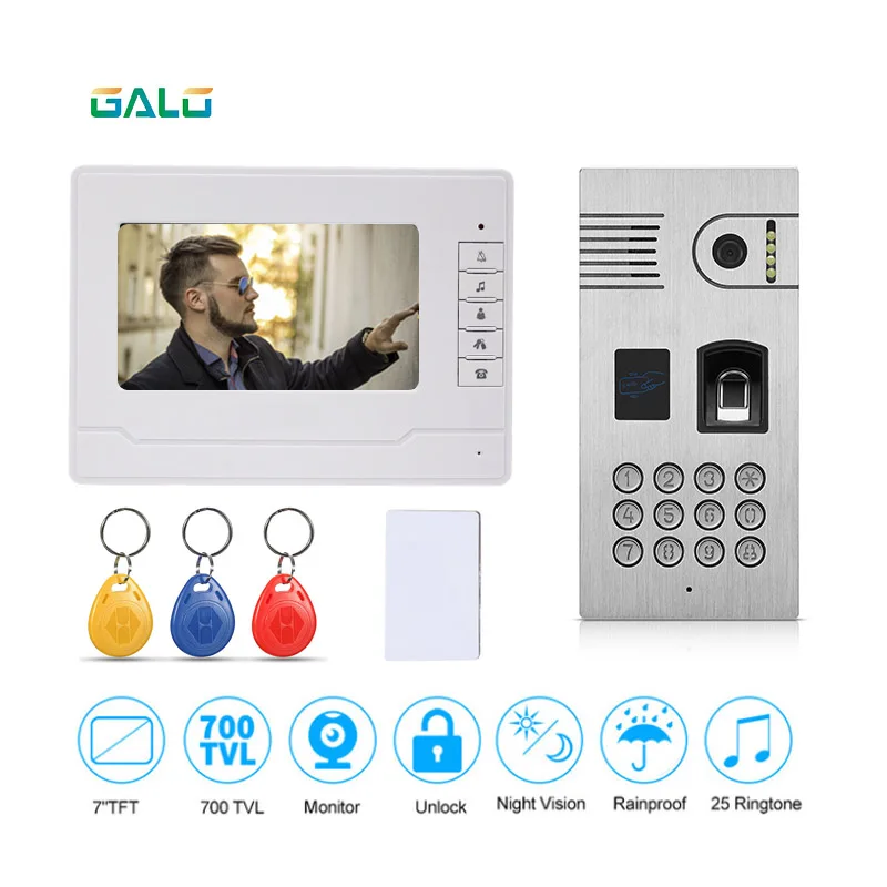 Видеодомофон с распознаванием отпечатков пальцев и RFID-считывателем цветной