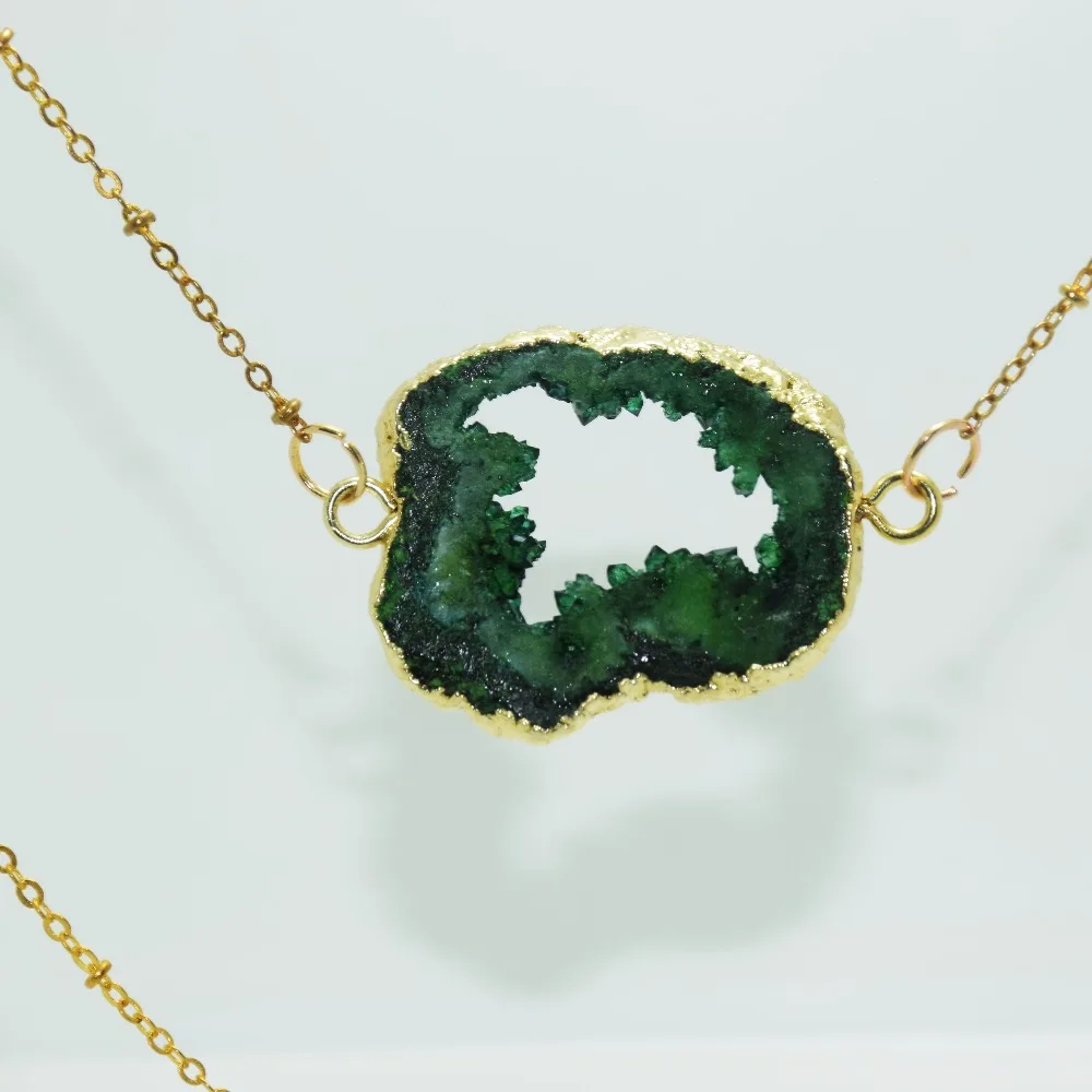 Модные ювелирные изделия Raw cluster crystal geode druzy кварцевый кулон ожерелье 2 петли
