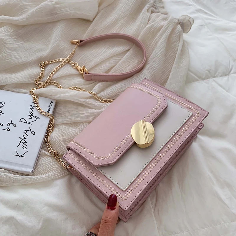 Контрастные цветные кожаные сумки через плечо для женщин 2019 дорожная модная