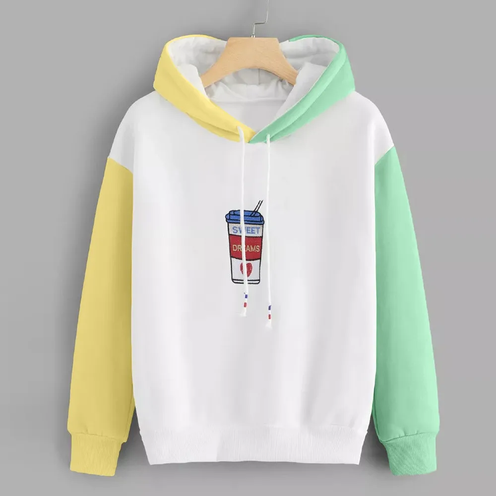 

Fashion Spring And Autumn Women's Long Sleeve Hoodie Pullover Sweatshirt Stitching Color Women's Sweatshirt Top Casual Women