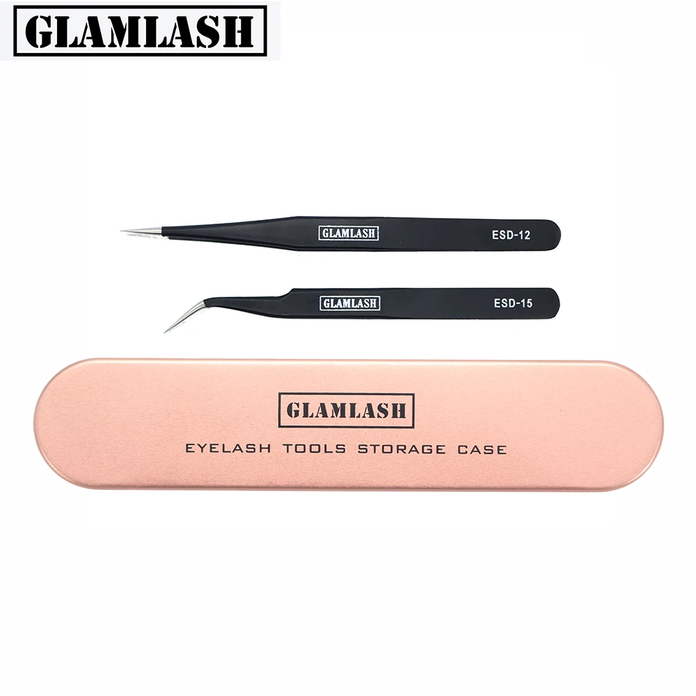 

GLAMLASH Tinplate ESD-12 ESD-15 Tweezer Case Rose Gold/Silver Storage Box Makeup Tools 3 in 1