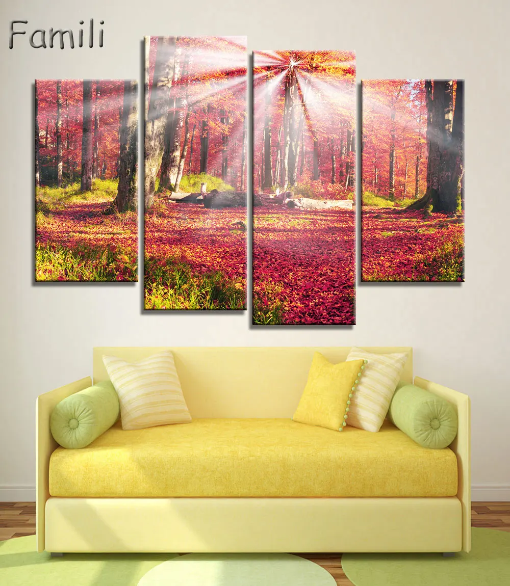 Картина на холсте с осенним пейзажем деревом 4 шт.|picture for living room|wall picturescanvas painting |