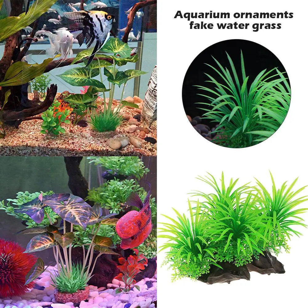 Искусственное пластиковое растение для аквариума украшение погружная зеленая