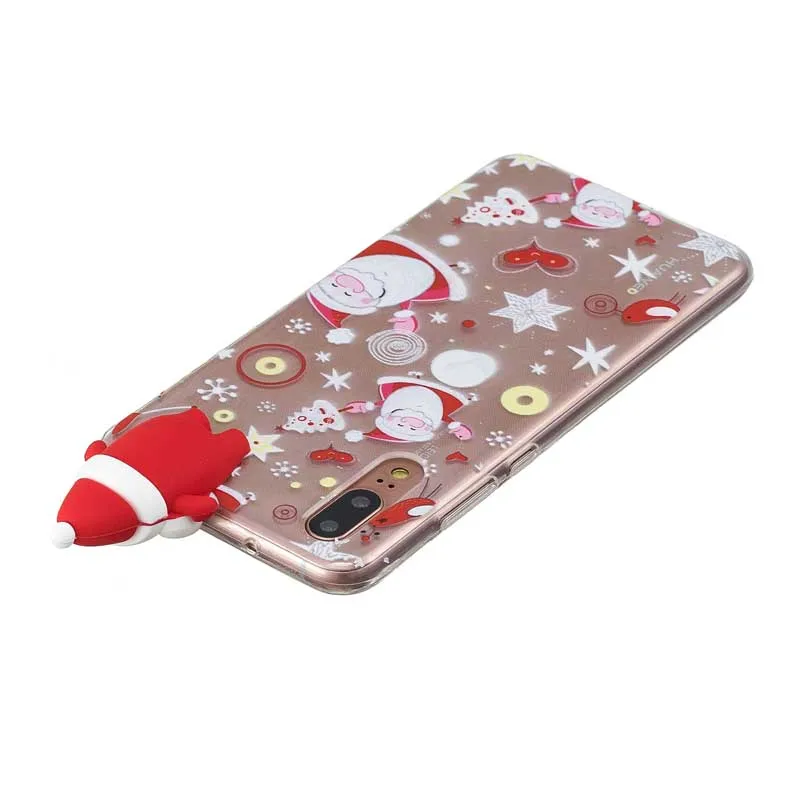Phone Case For Huawei P20 Pro P10 P9 P8 Lite 2017 3D Cartoon Christmas Santa Claus Elk Gift Soft TPU Back Cover |