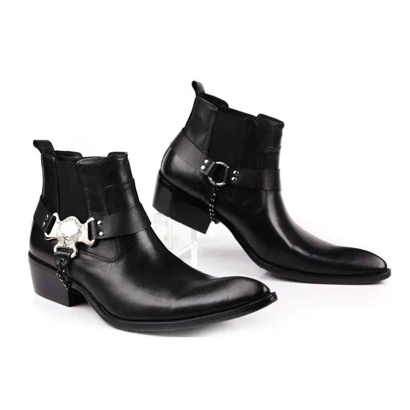 Мужские ковбойские ботинки челси Черные ботильоны ручной работы из натуральной