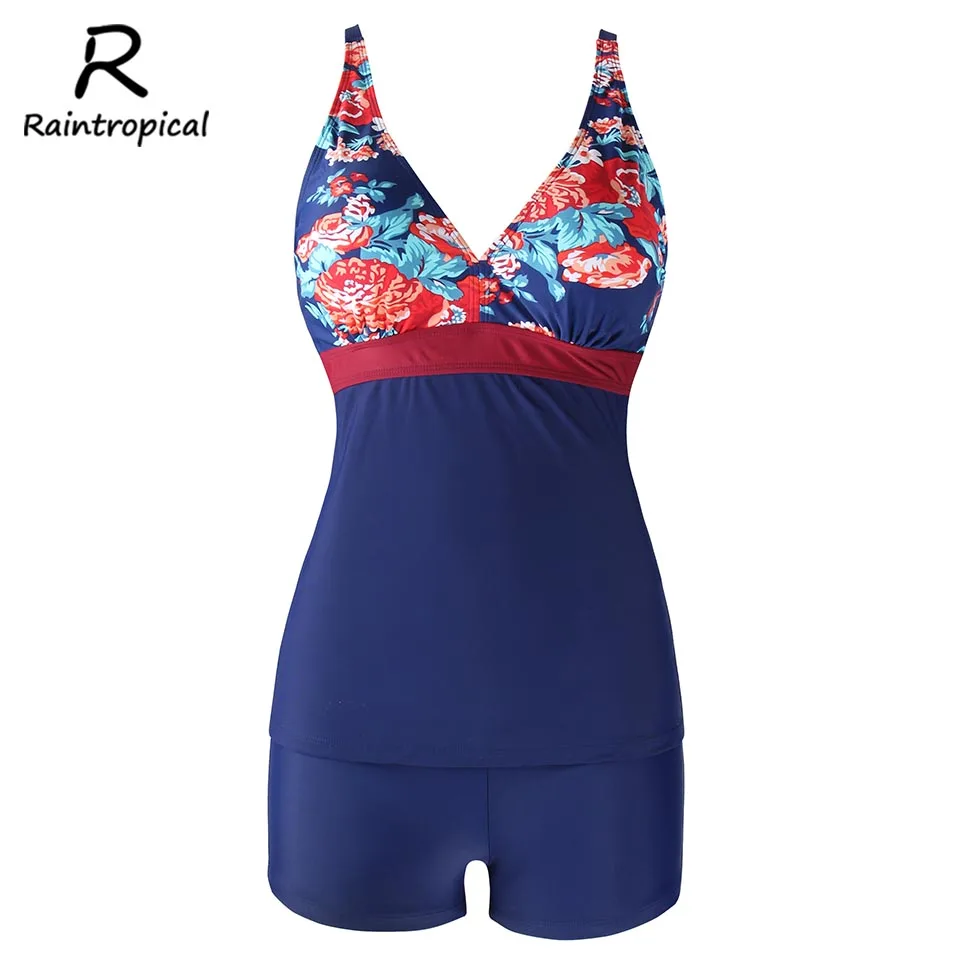 Raintropical Push Up Print Bottom Bathing Suits Tankini Strappy Swimwear Sexy Women Swimsuit Plus Size Swim Wear | Спорт и