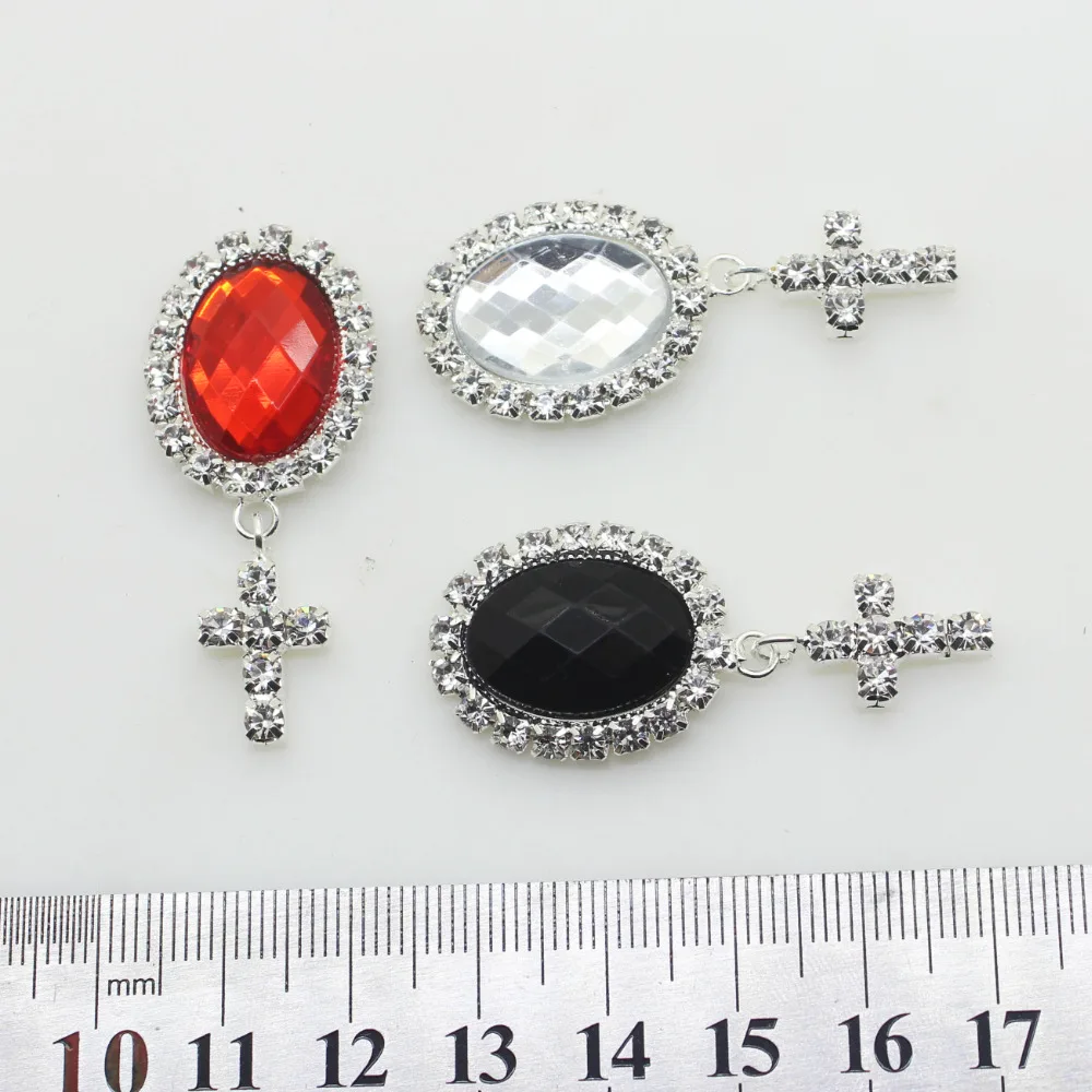 Новые 10 шт./лот крест Овальный Крест из горного хрусталя с кристаллами кнопки для