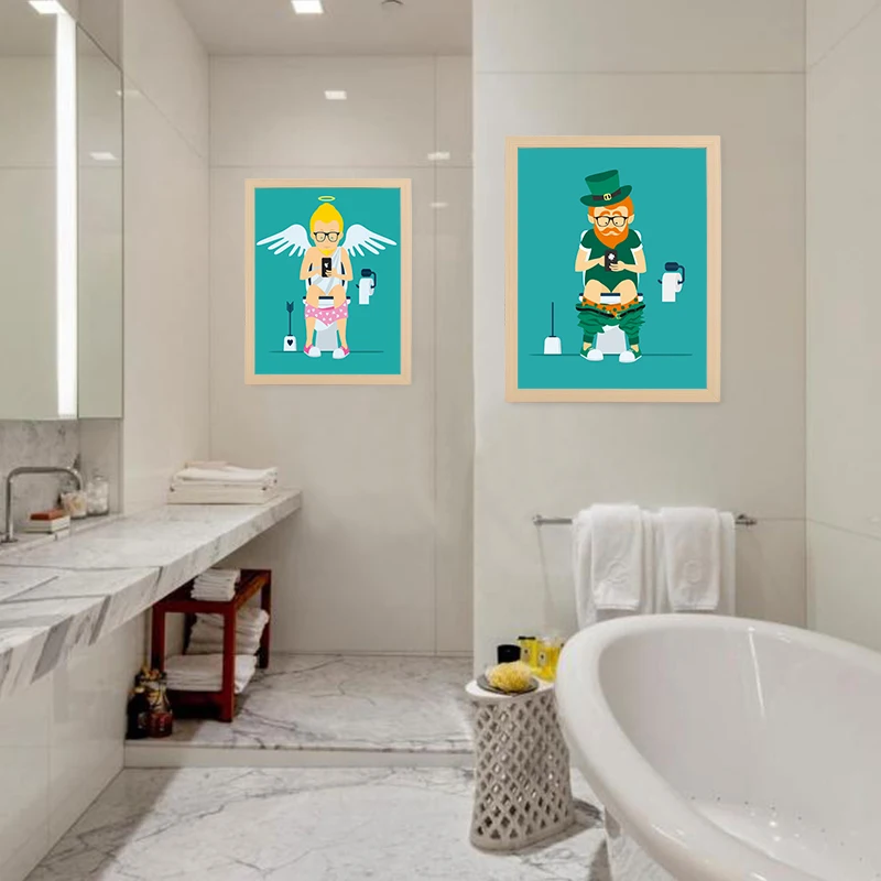 Christmas Bathroom Abstract Art CartoonPoster Canvas Posters Prints Santa Claus Wall Picture Nordic Print Decor Painting | Дом и сад
