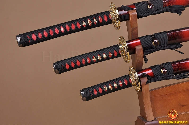 Самурайские японские мечи ручной работы Набор Катана вакизаси Танто Цуба В Форме