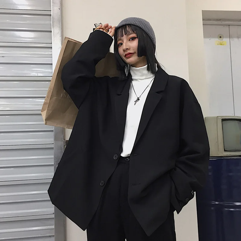 Женский костюм Harajuku куртка в Корейском стиле простая однотонная повседневный
